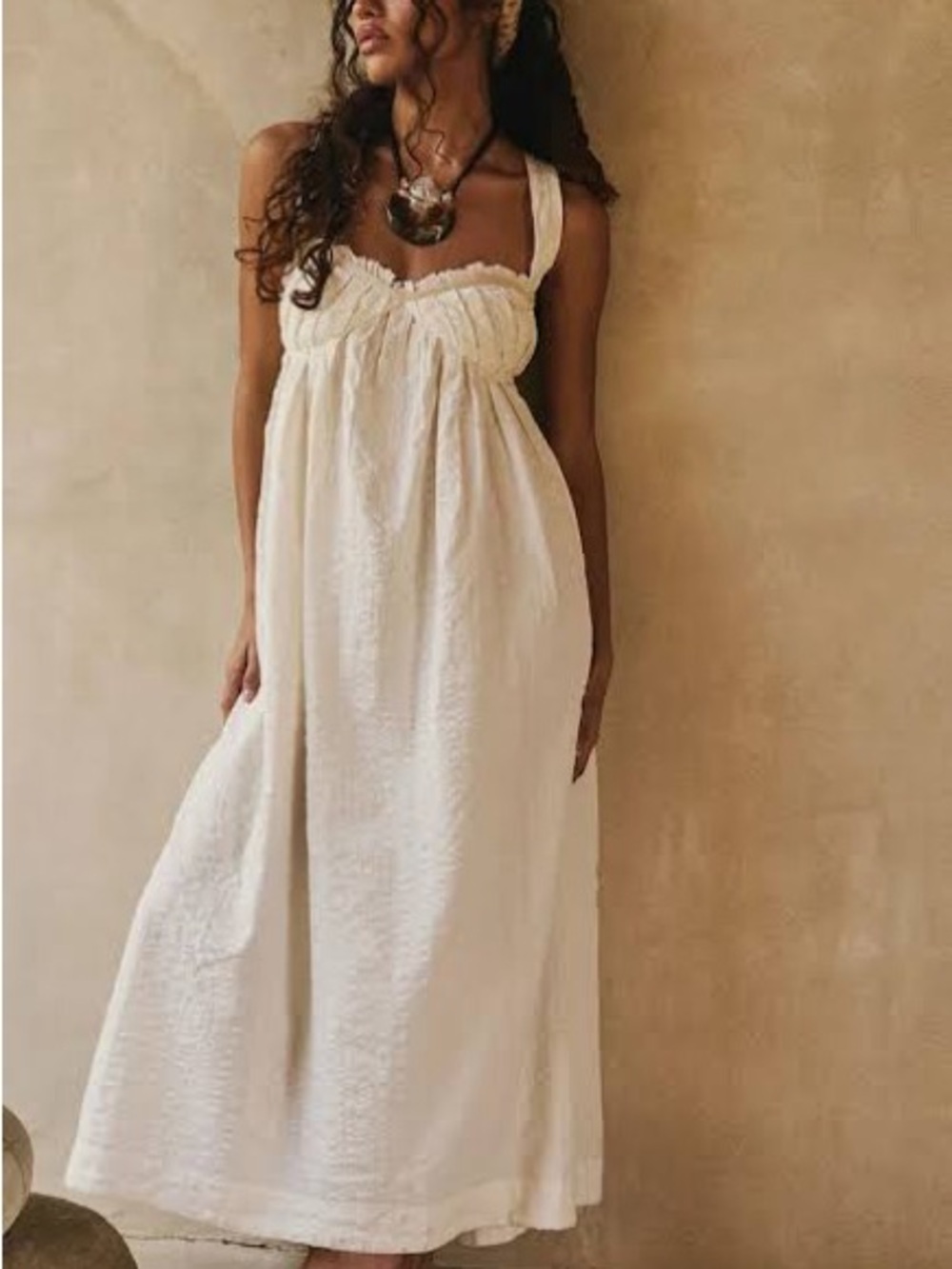 Free People Off-White Smocked Bust Maxi Dress